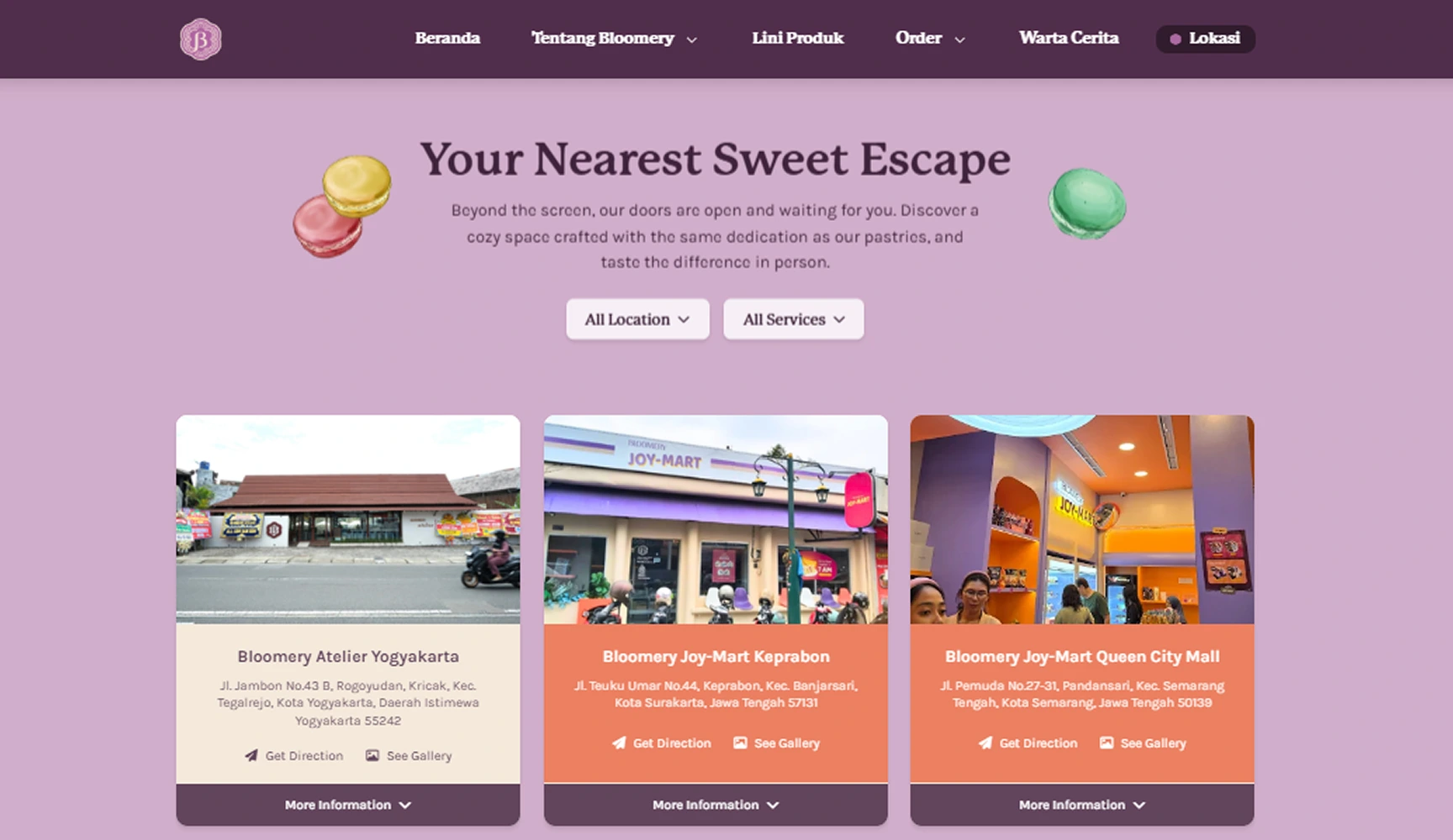 Bloomery store locator with location cards